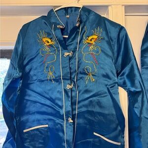 Elegant Embroidered Satin Pajama Set